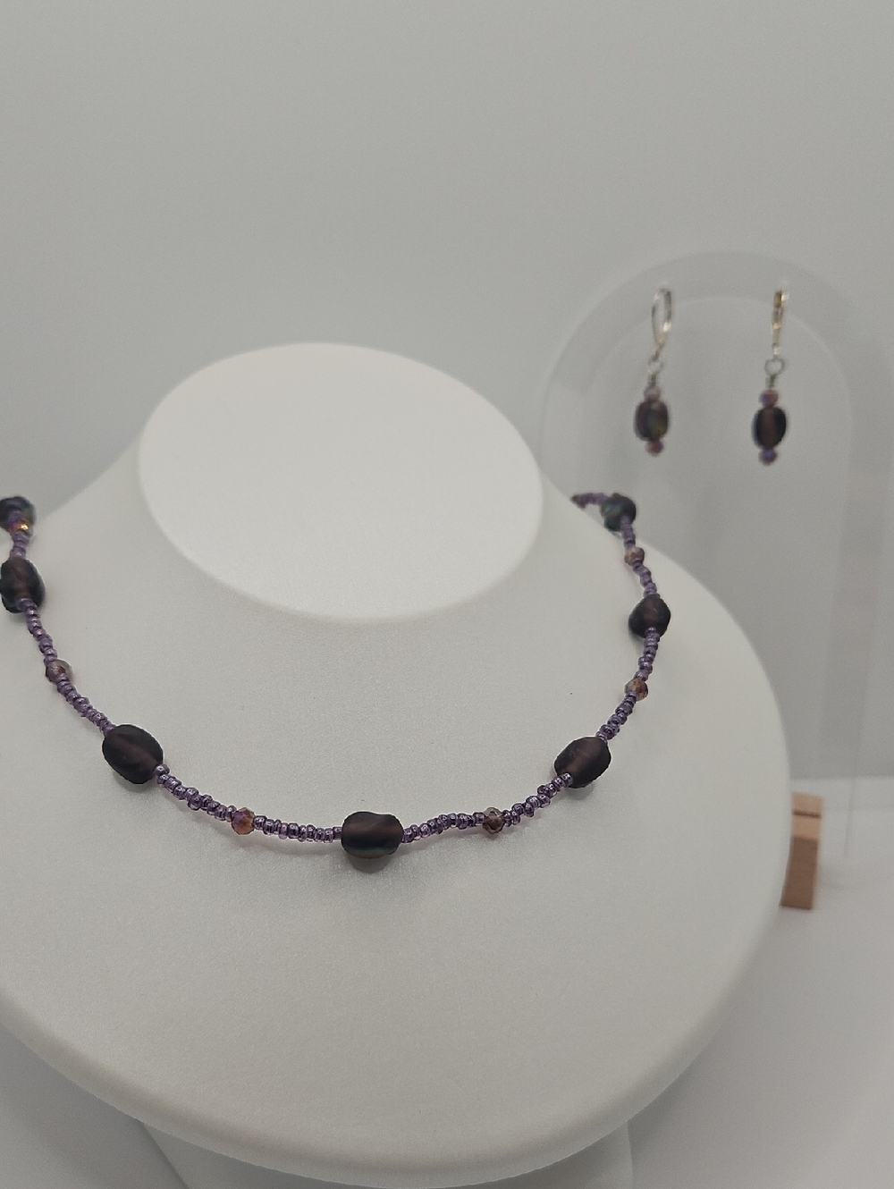 Purple iridescent necklace & earring set
